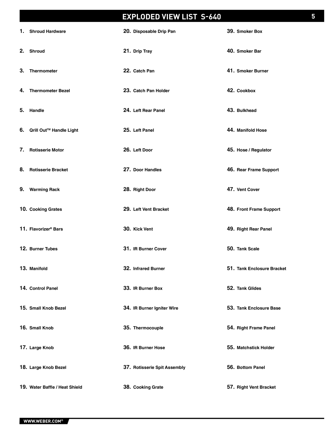 Weber manual Exploded View List S-640 
