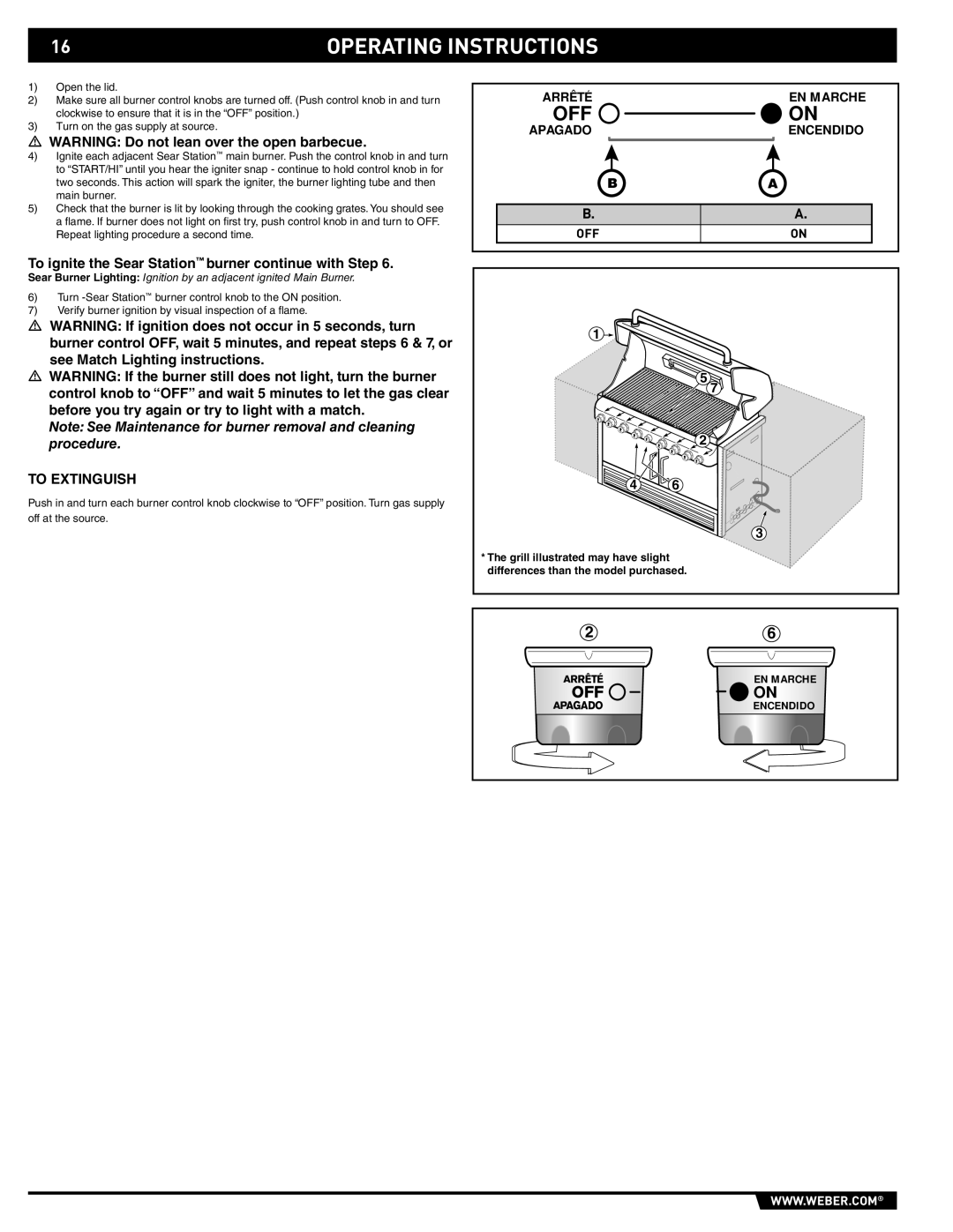 Weber S-660 manual To Extinguish, Arrêté EN Marche, Apagado Encendido OFF 