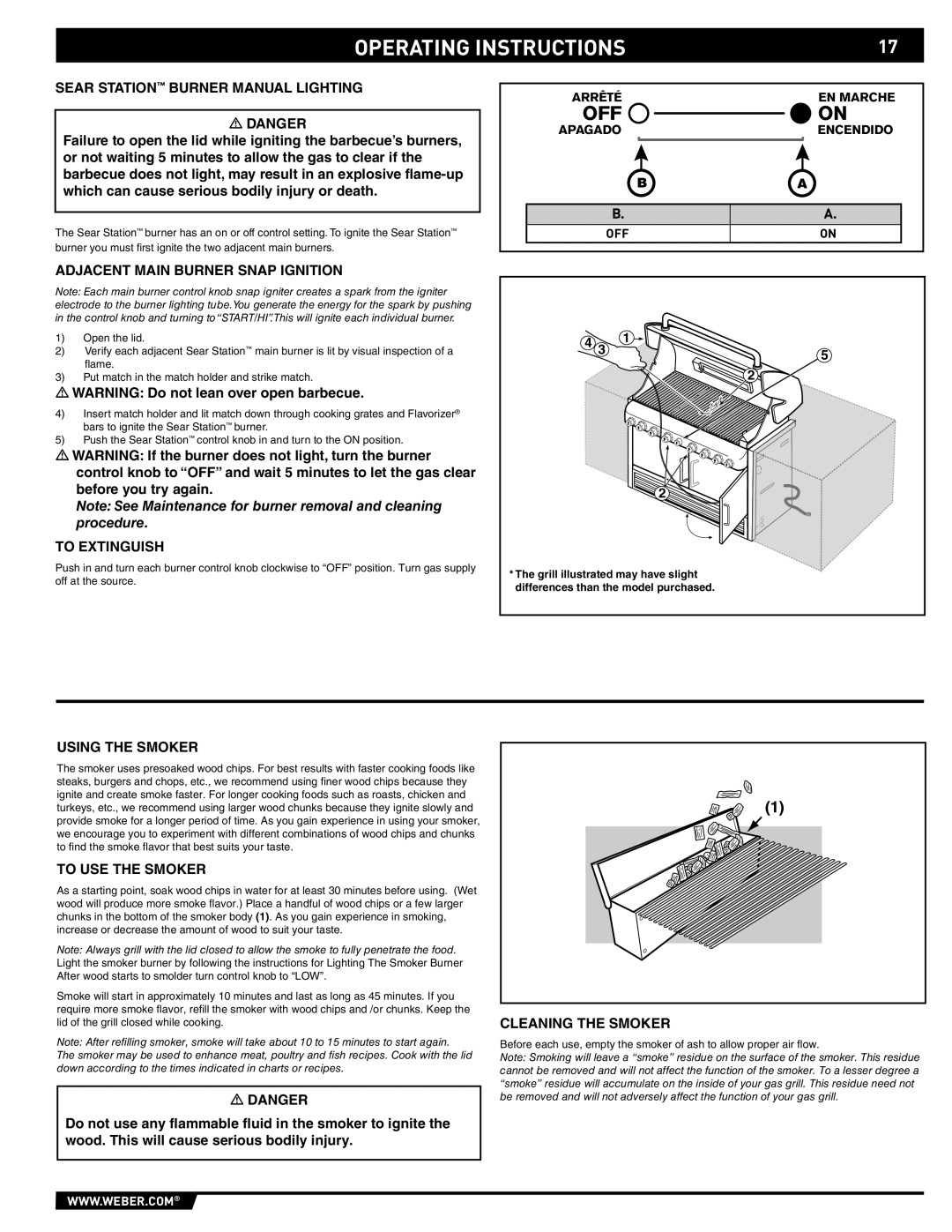 Weber S-660 manual Sear Station Burner Manual Lighting, Using the Smoker, To USE the Smoker, Cleaning the Smoker 