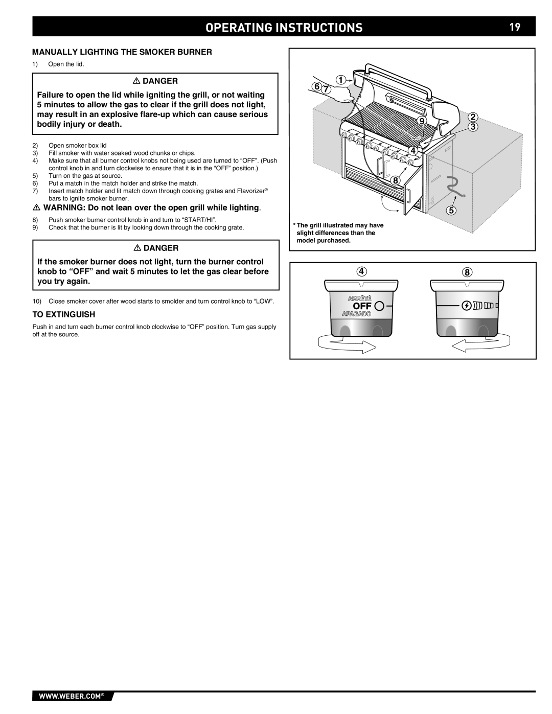 Weber S-660 manual Manually Lighting the Smoker Burner 