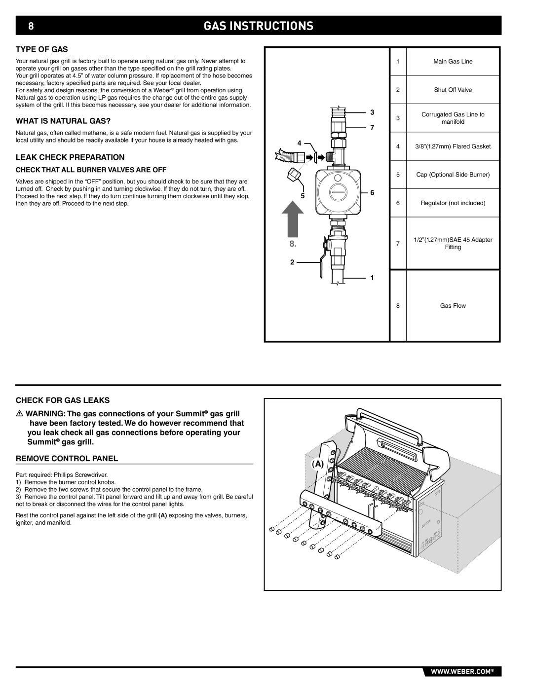 Weber S-660 manual Type of GAS, What is Natural GAS?, Leak Check Preparation, Check for GAS Leaks Remove Control Panel 