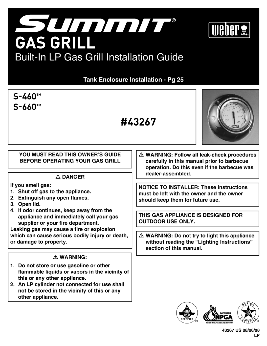 Weber S-460TM, S-660TM manual GAS Grill 