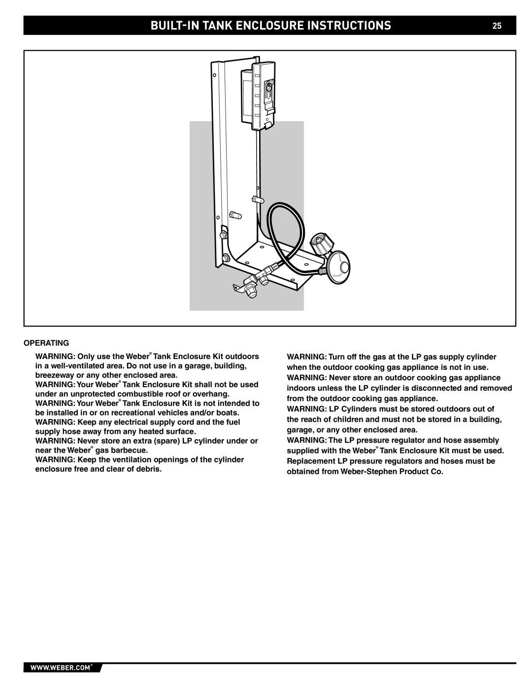 Weber S-460TM, S-660TM manual BUILT-IN Tank Enclosure Instructions, Operating 