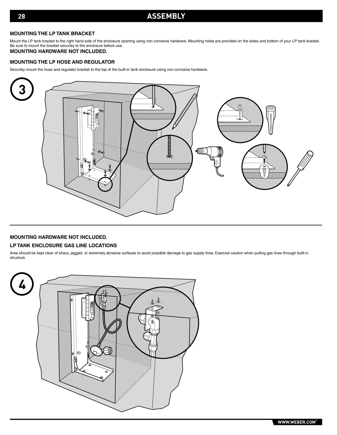 Weber S-660TM, S-460TM manual 28ASSEMBLY, Mounting the LP Tank Bracket 