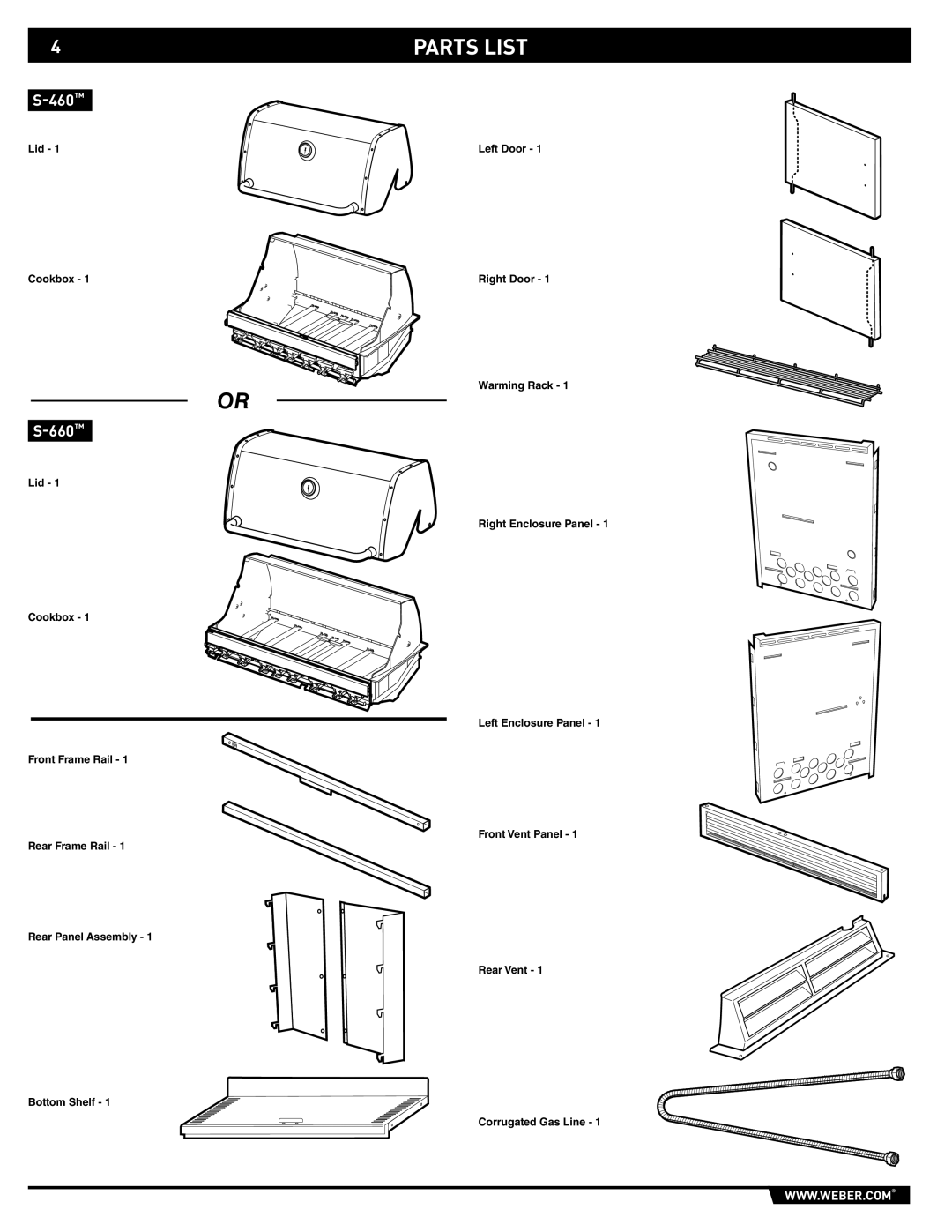 Weber S-660TM, S-460TM manual Parts List 