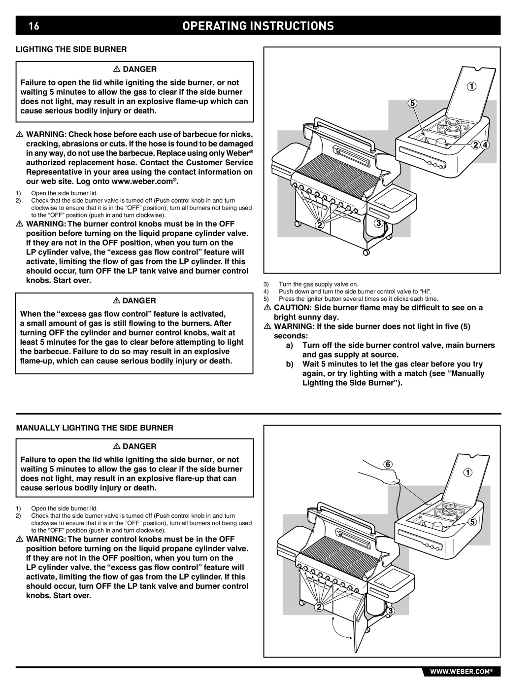 Weber S-670 manual Manually Lighting the Side Burner 