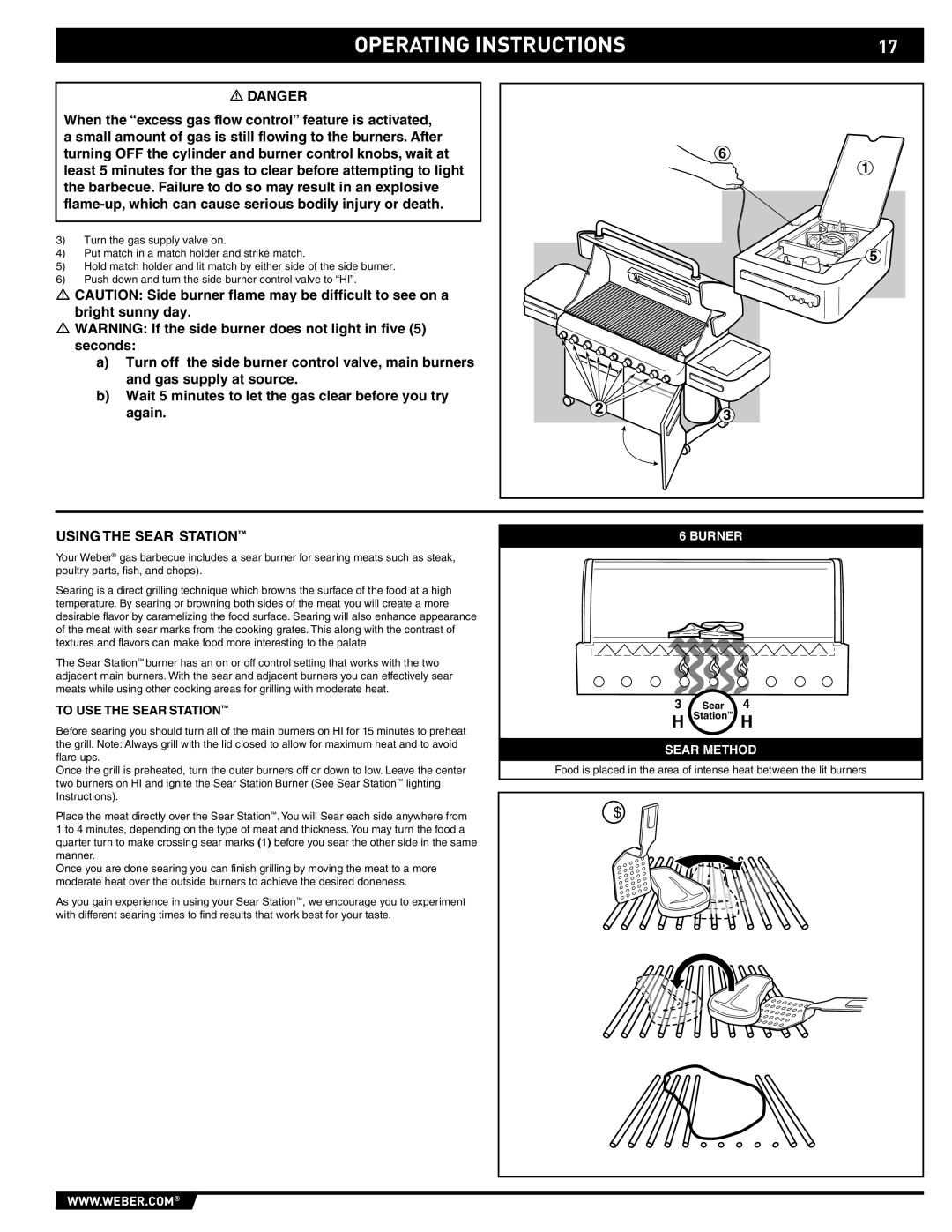 Weber S-670 manual Using the Sear Station, To USE the Sear Station 