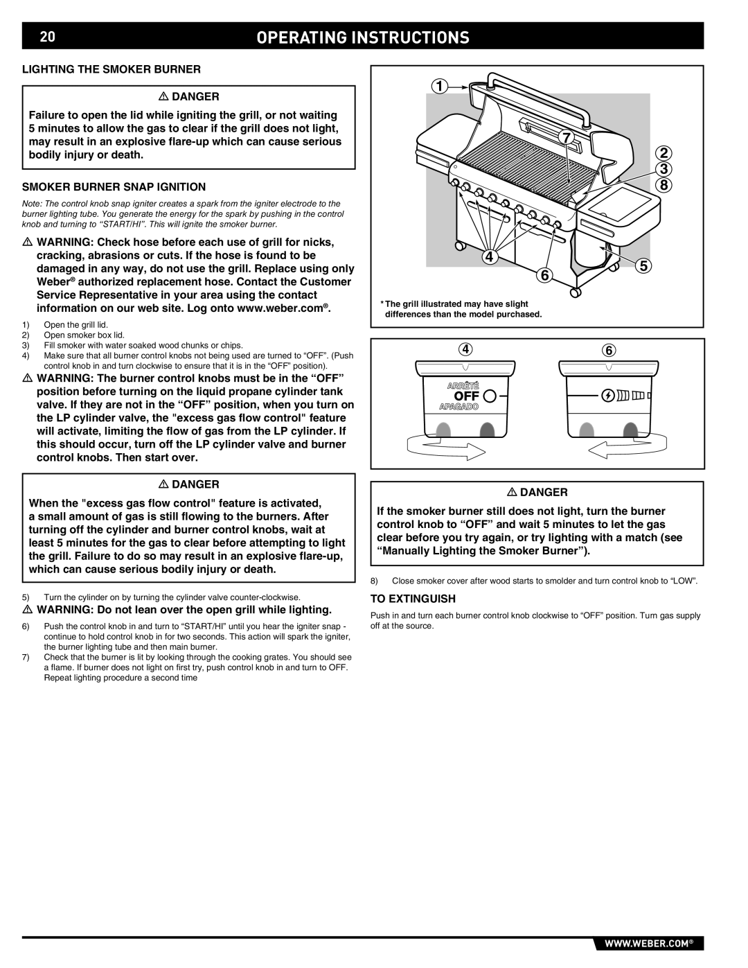 Weber S-670 manual Lighting the Smoker Burner, Smoker Burner Snap Ignition 