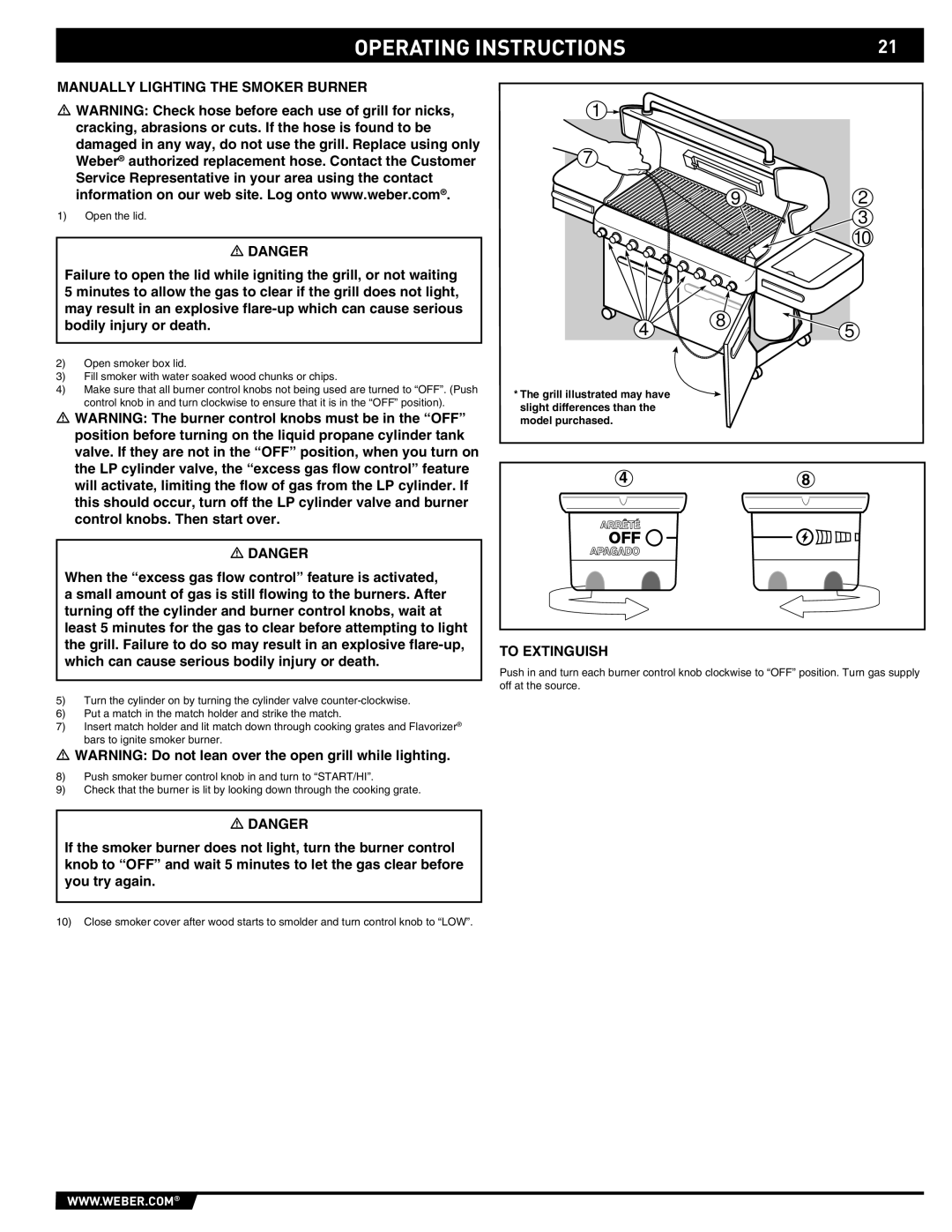 Weber S-670 manual Manually Lighting the Smoker Burner 