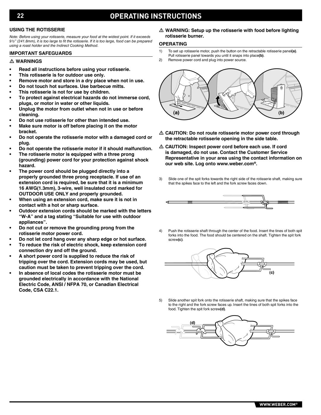 Weber S-670 manual Using the Rotisserie Important Safeguards, Operating 