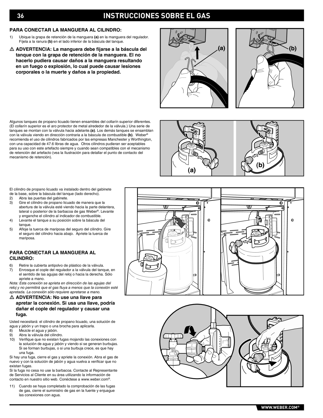 Weber S-670 manual Instrucciones Sobre EL GAS, Para Conectar LA Manguera AL Cilindro 