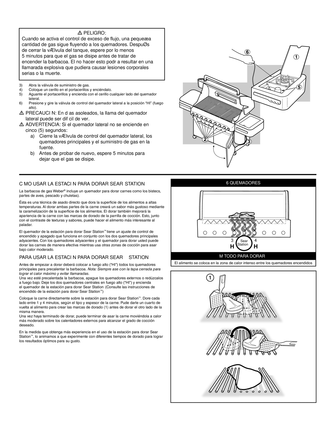 Weber S-670 manual Cómo Usar LA Estación Para Dorar Sear Station, Para Usar LA Estación Para Dorar Sear Station 