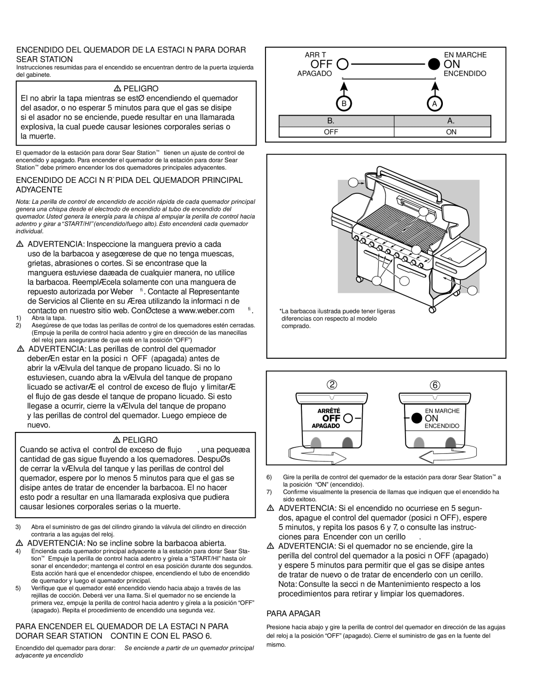 Weber S-670 manual Encendido DE Acción Rápida DEL Quemador Principal Adyacente, Arrêté EN Marche 