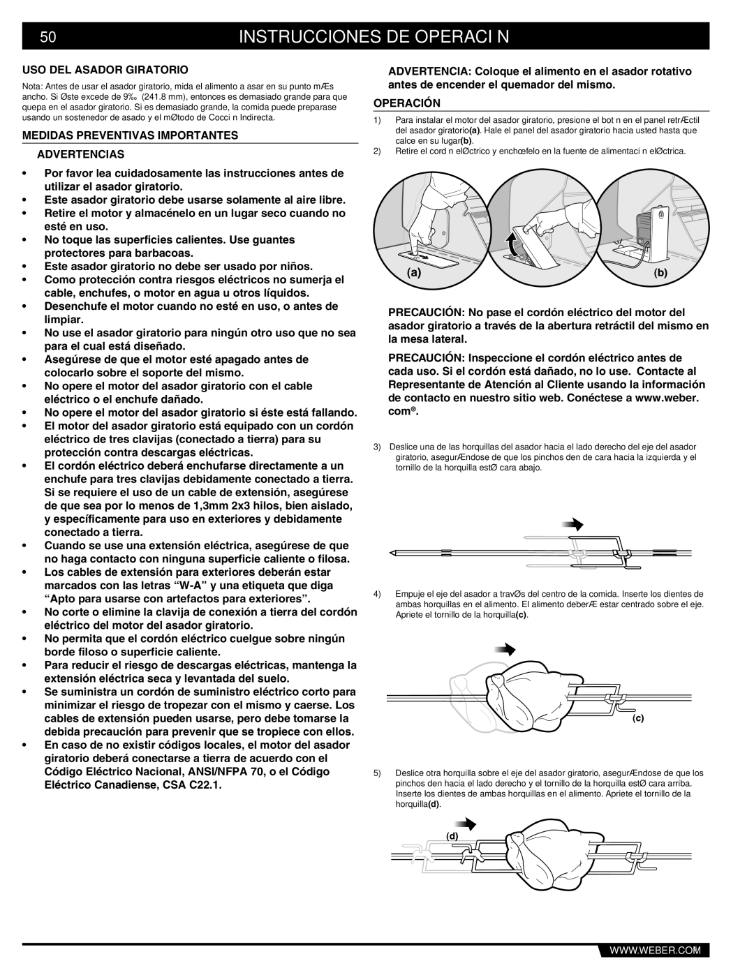 Weber S-670 manual USO DEL Asador Giratorio, Medidas Preventivas Importantes Advertencias, Operación 