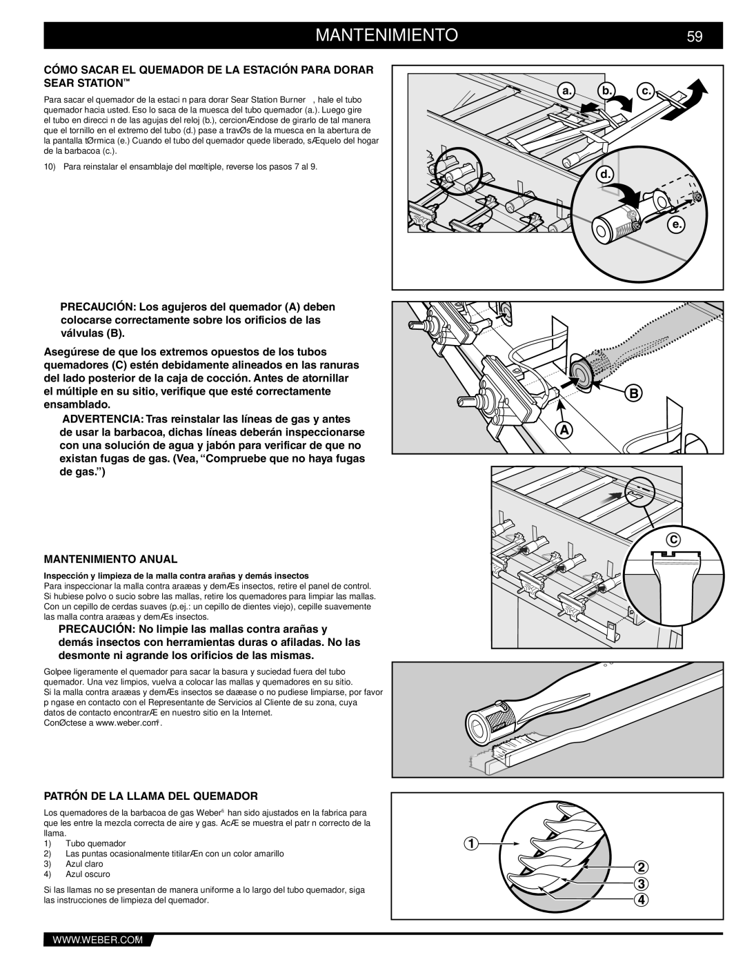 Weber S-670 manual MANTENIMIENTO59, Mantenimiento Anual, Patrón DE LA Llama DEL Quemador 