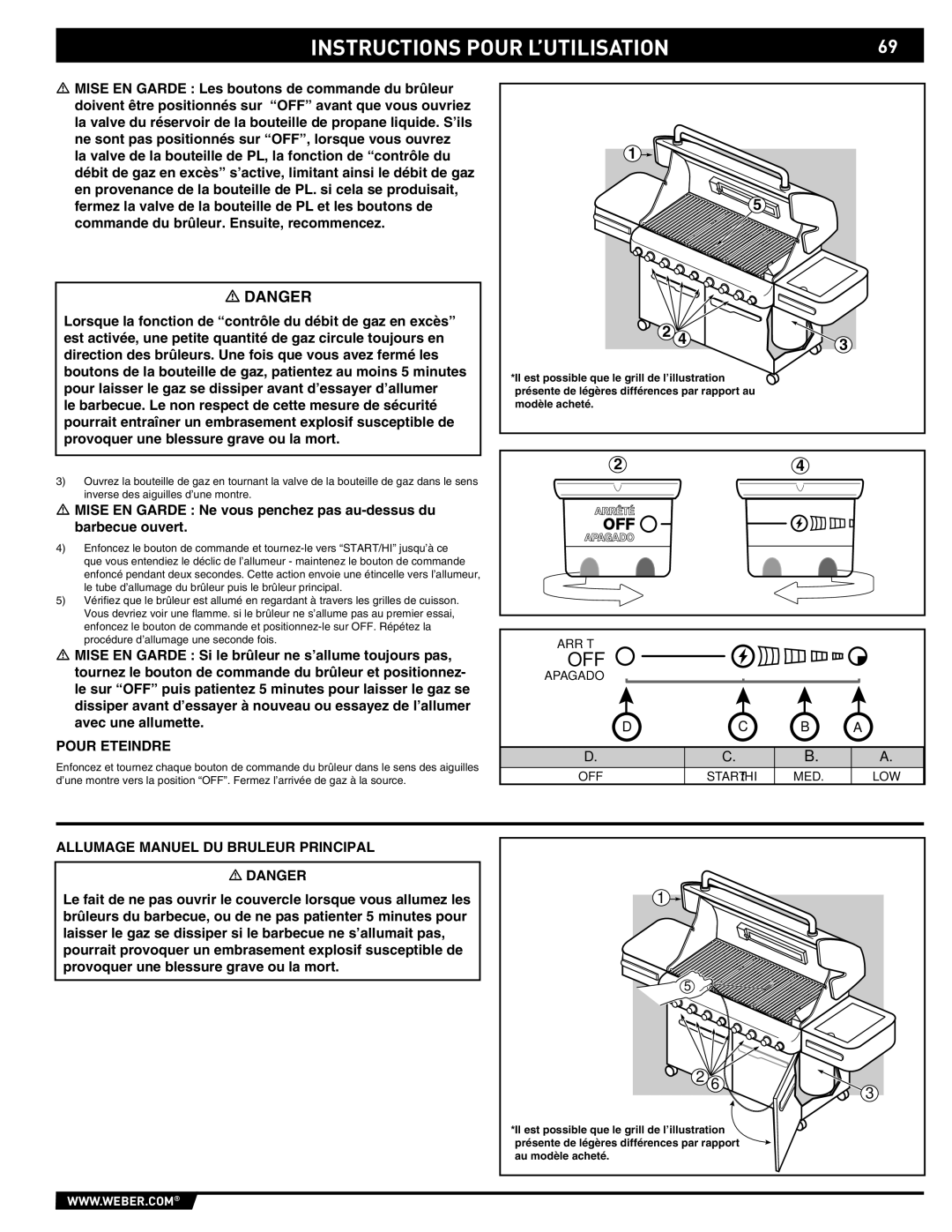 Weber S-670 manual Pour Eteindre, Allumage Manuel DU Bruleur Principal 