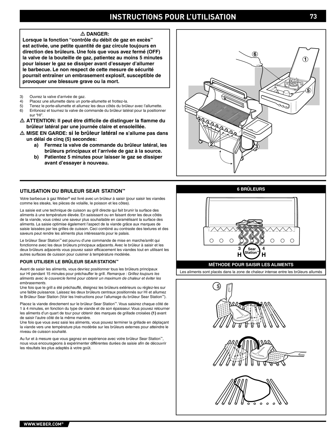 Weber S-670 manual Utilisation DU Bruleur Sear Station, Pour Utiliser LE Brûleur Sear Station 