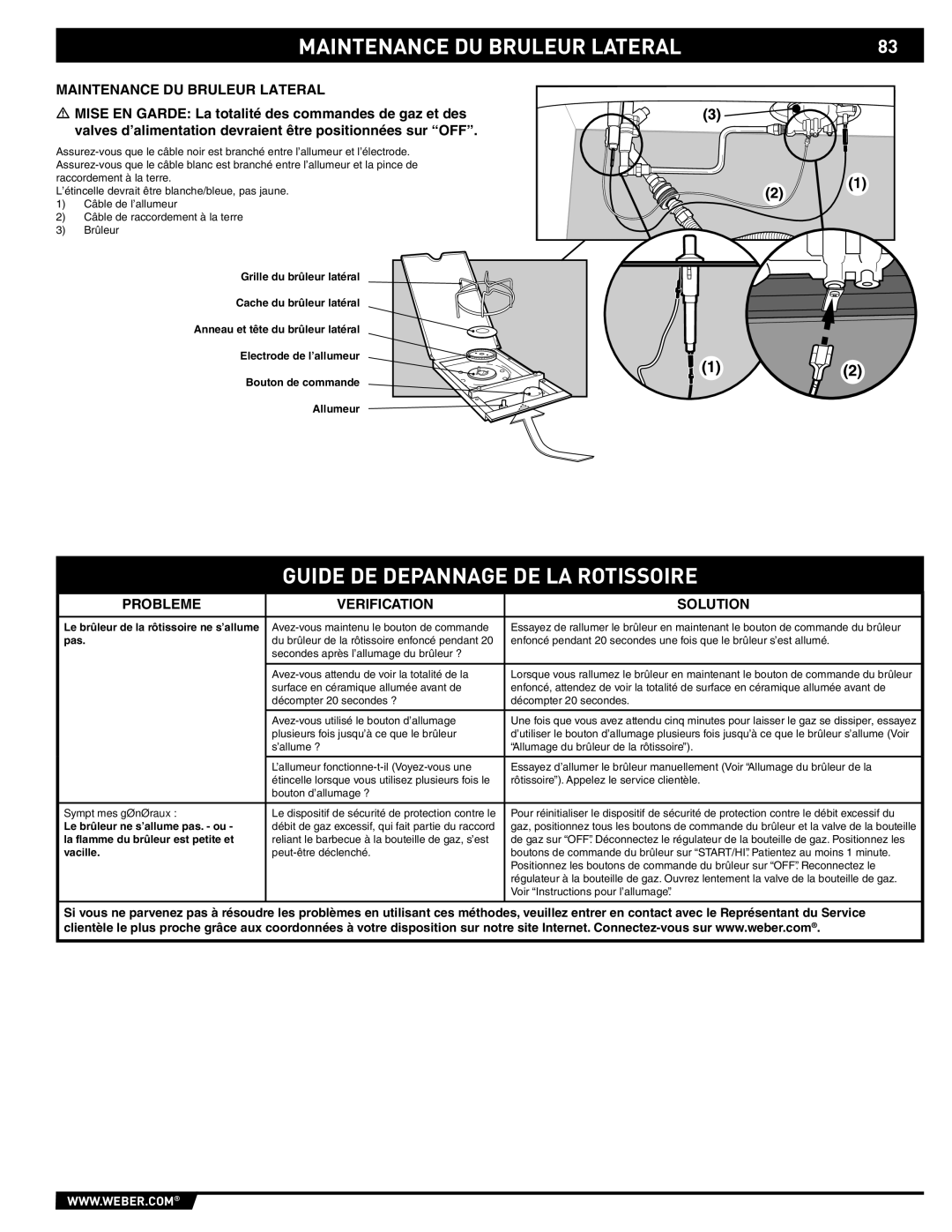 Weber S-670 manual Maintenance DU Bruleur Lateral, Guide DE Depannage DE LA Rotissoire 