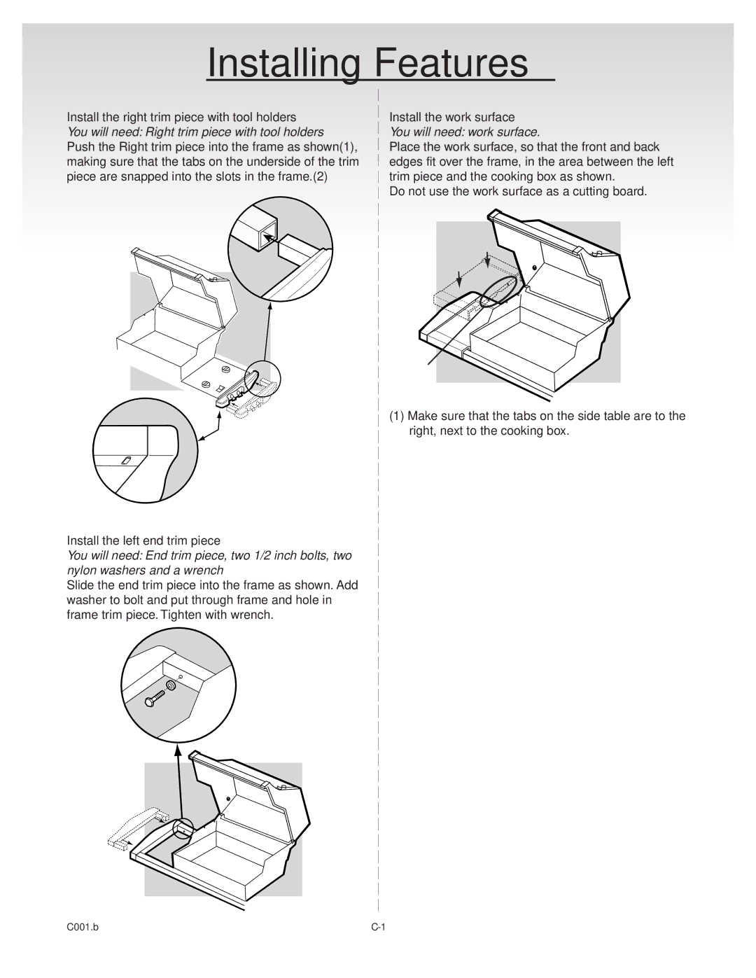 Weber SILVER A manual Installing Features, Install the left end trim piece 