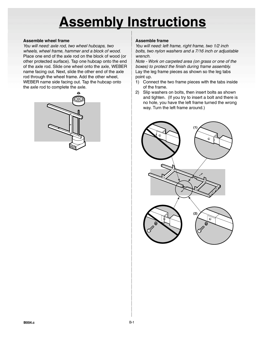 Weber Silver B manual Assemble wheel frame, Assemble frame 