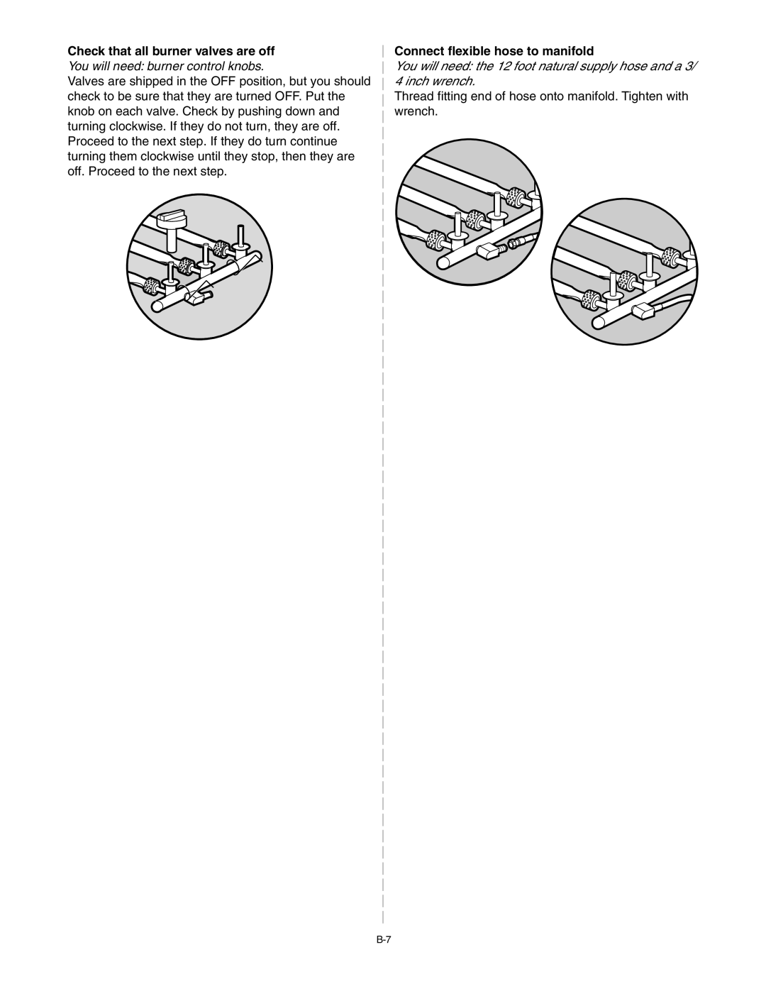 Weber Silver B manual Check that all burner valves are off, Connect flexible hose to manifold 