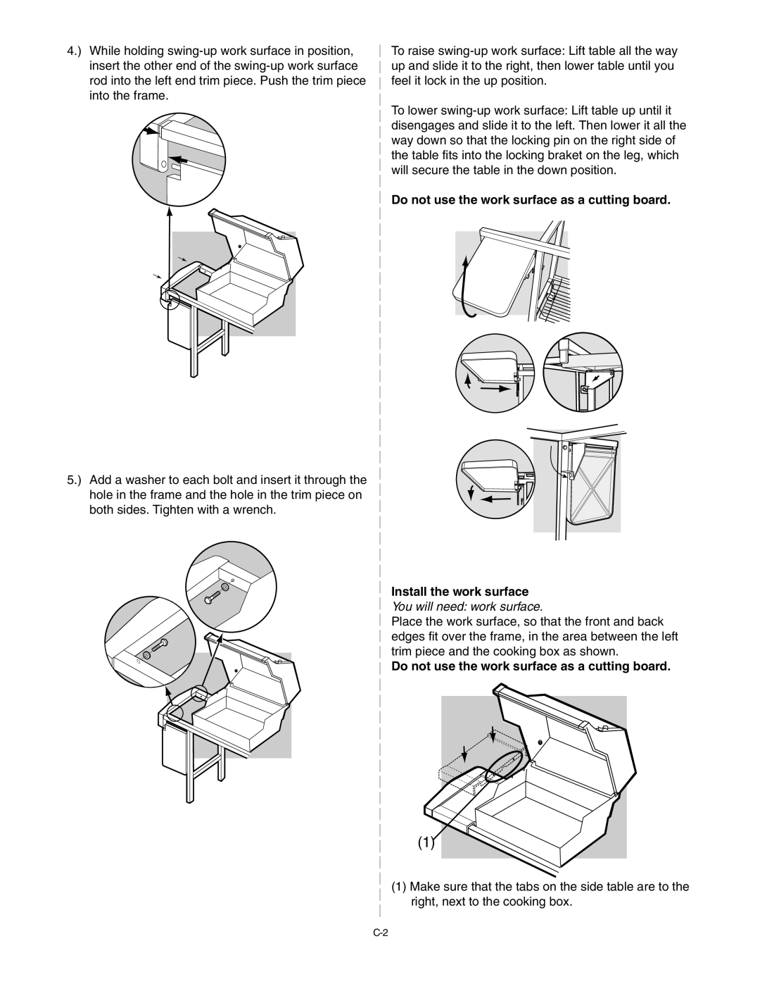 Weber Silver B manual You will need work surface, Do not use the work surface as a cutting board 