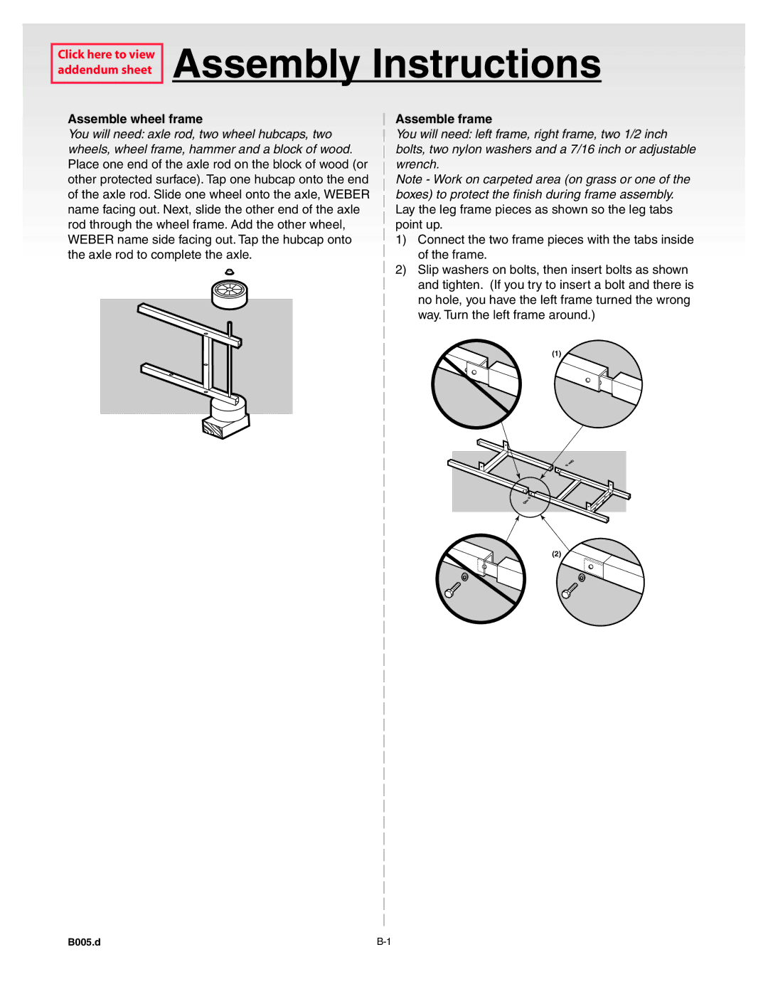 Weber Silver C manual Assemble wheel frame, Assemble frame 