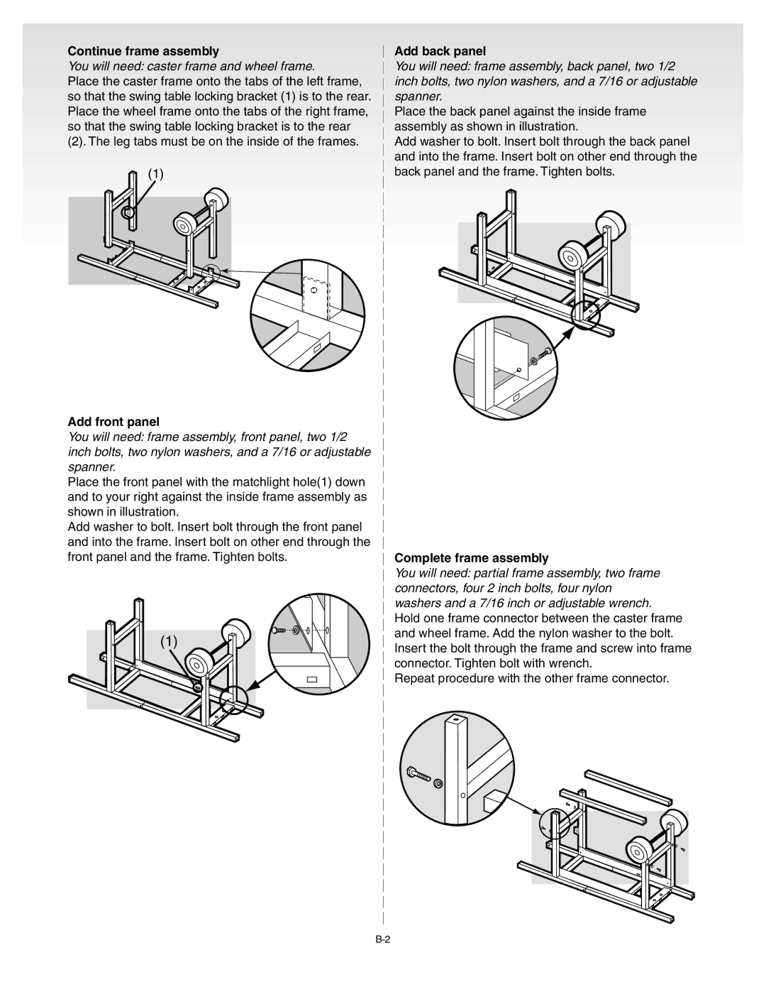 Weber Silver C manual Continue frame assembly, Add front panel, Add back panel, Complete frame assembly 