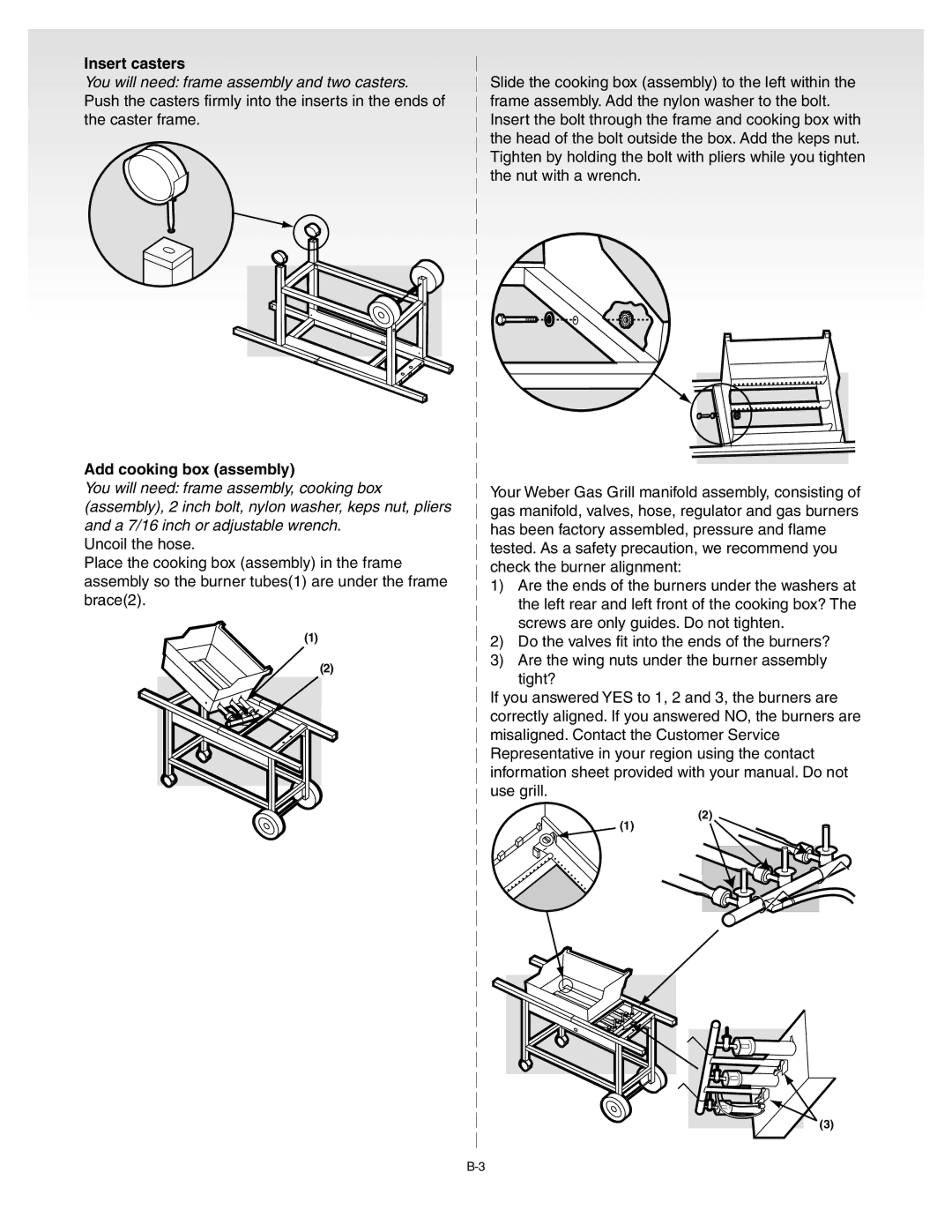 Weber Silver C manual Insert casters, Add cooking box assembly 