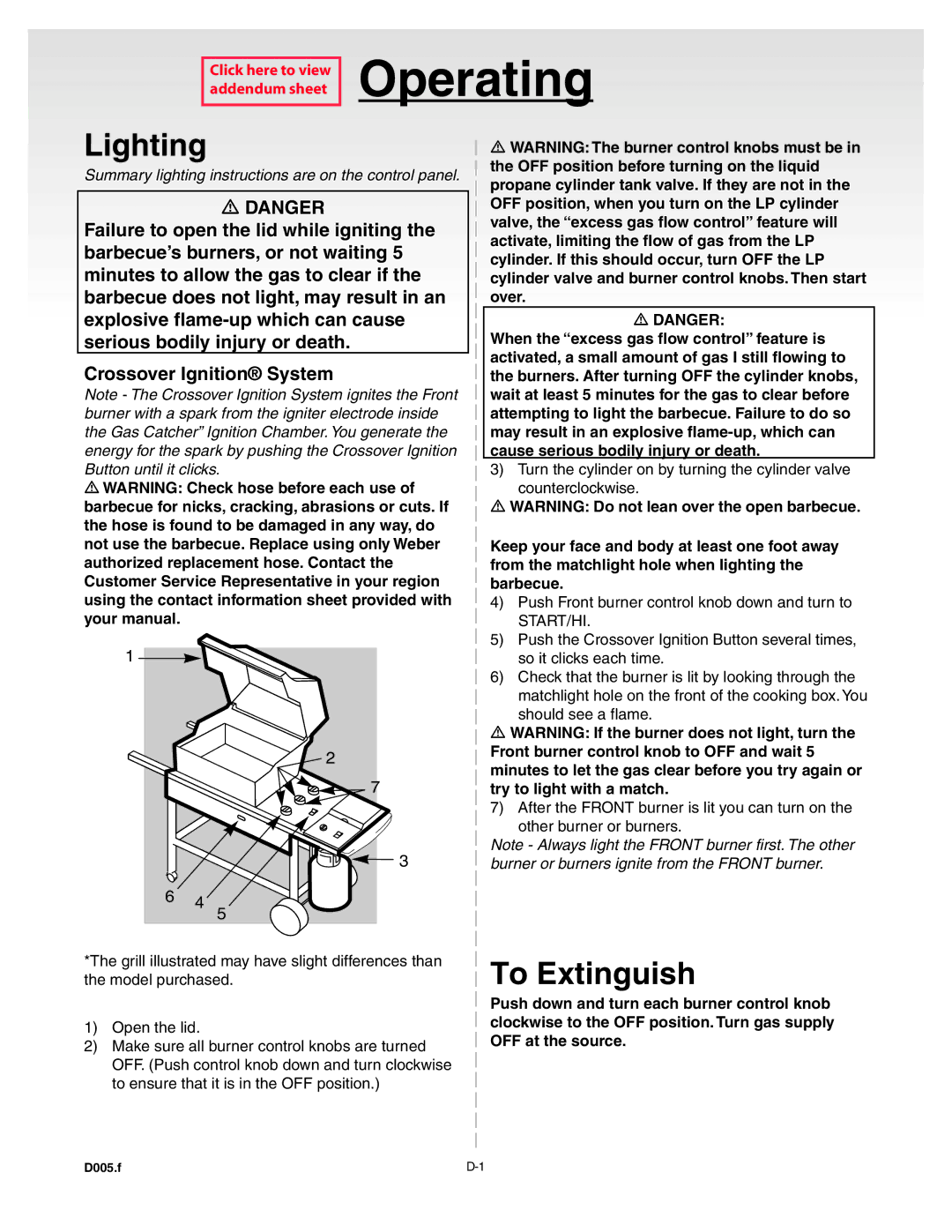 Weber Silver C manual Lighting, To Extinguish 