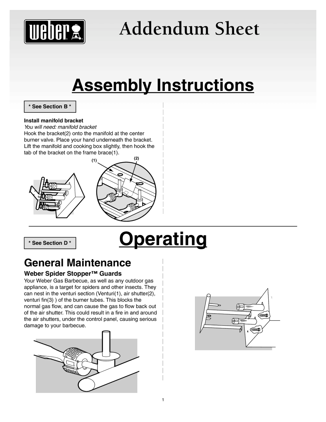 Weber Silver C manual Weber Spider Stopper Guards, See Section B Install manifold bracket, See Section a, See Section D 