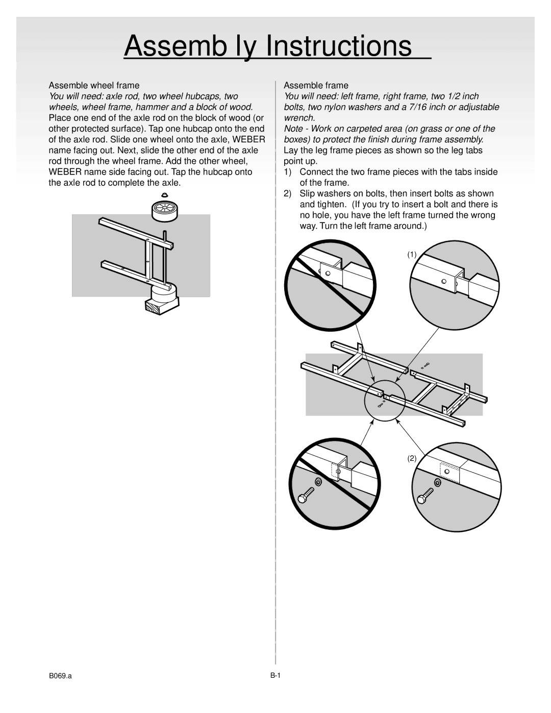 Weber Silver-C manual Assemble wheel frame, Assemble frame 