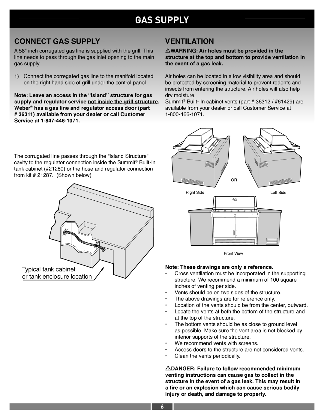 Weber SILVER D, GOLD D, SILVER A dimensions Connect GAS Supply, Ventilation 