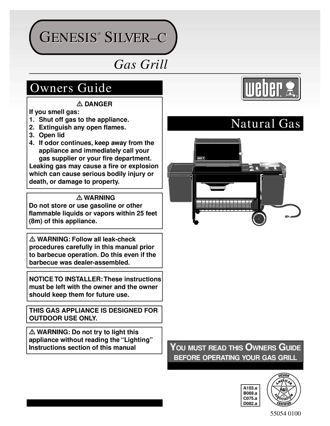 Weber SILVERC GENESIS Gas Grill, 55054 0100 manual 