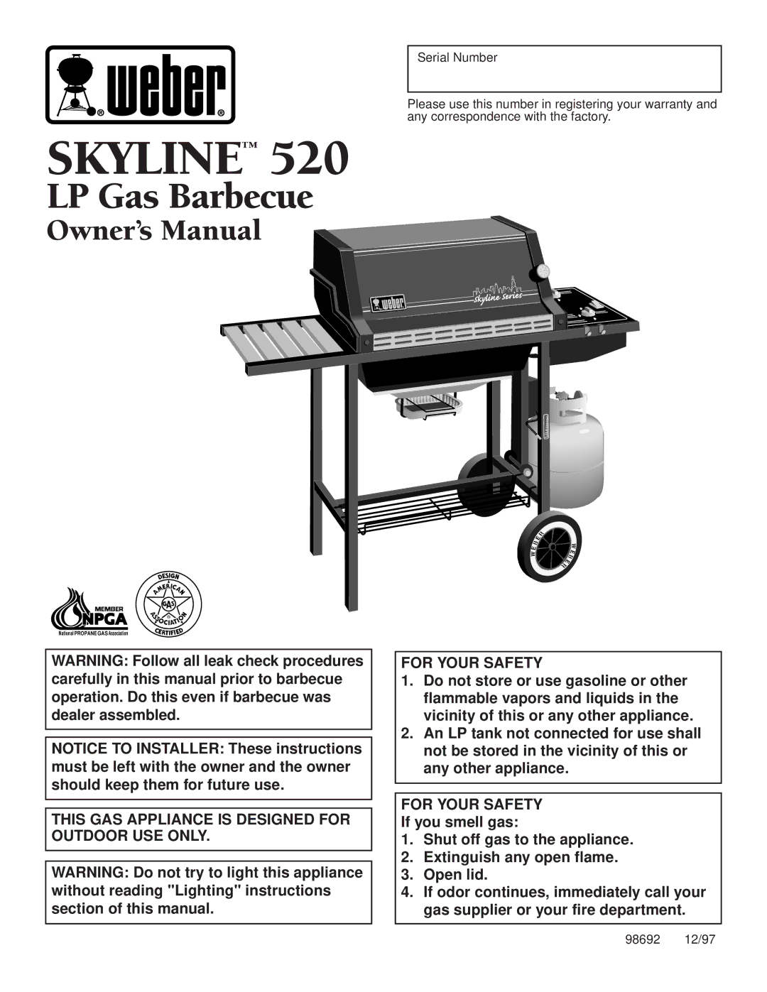 Weber SKYLINETM 520 owner manual Skyline 