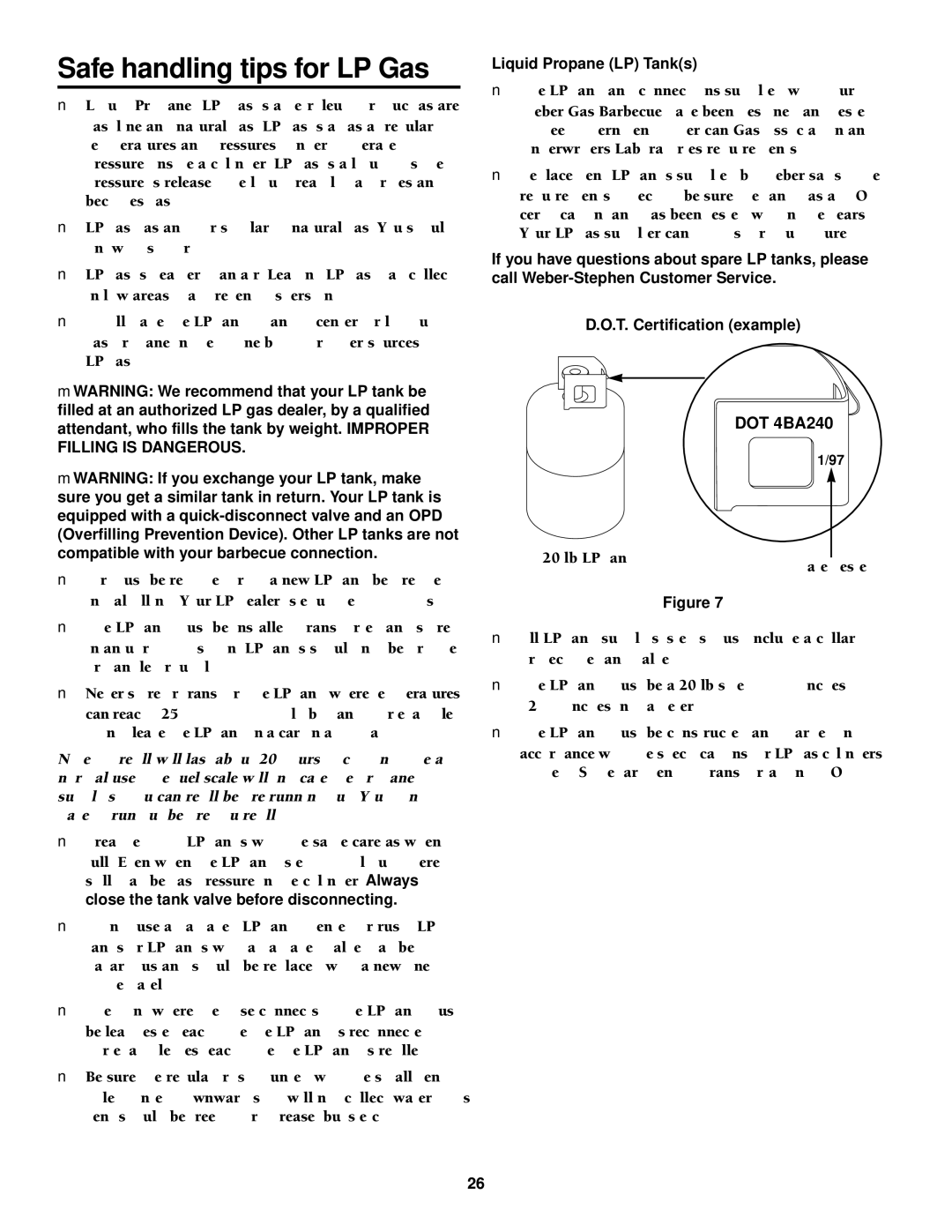 Weber SKYLINETM 520 owner manual Safe handling tips for LP Gas, DOT 4BA240 