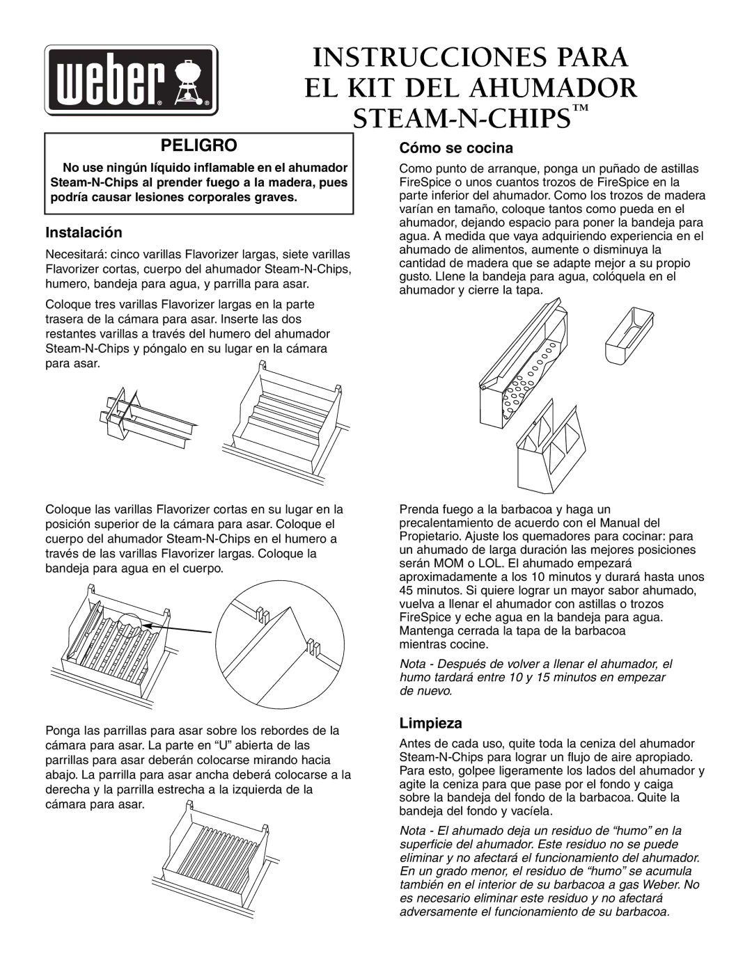 Weber Smoker owner manual Peligro, Instalación, Cómo se cocina, Limpieza 