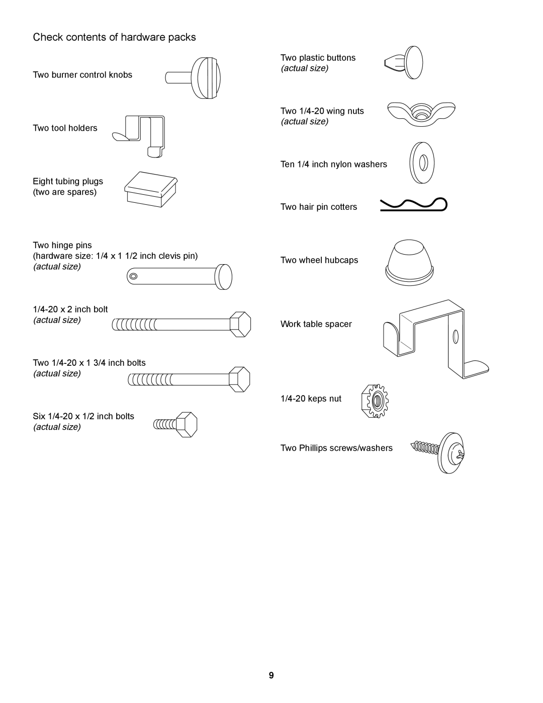 Weber Spirit 500 series owner manual Check contents of hardware packs 