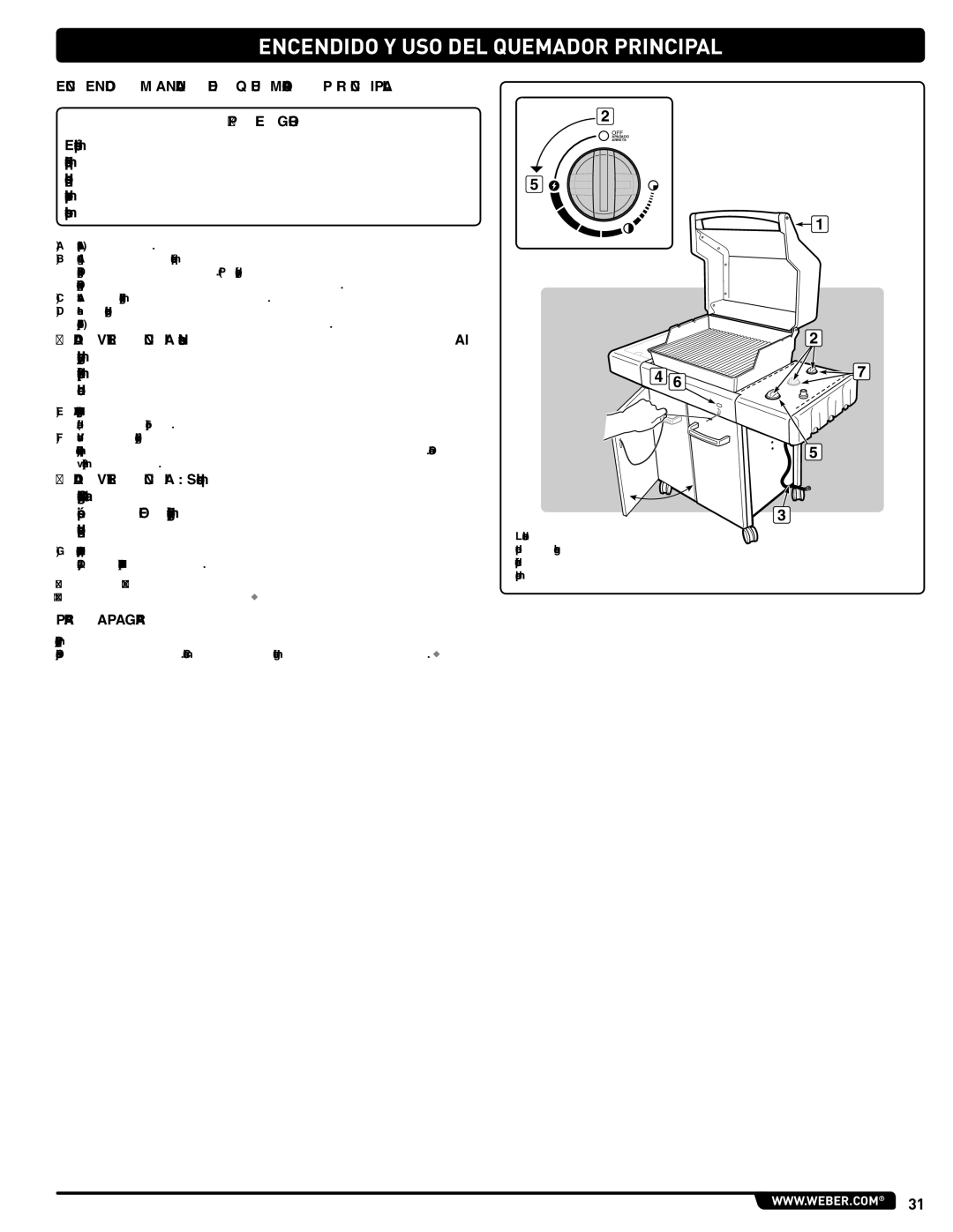Weber 54265, Spirit Natural Gas Grill manual Encendido Manual DEL Quemador Principal 