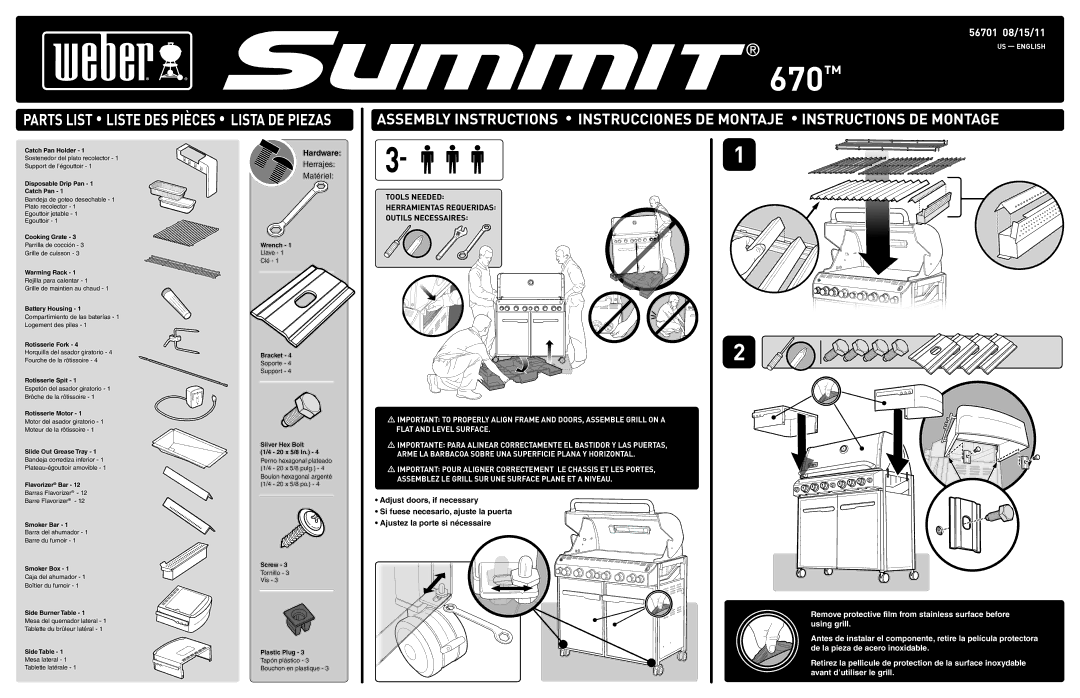 Weber 670, SUMMIT manual Hardware, Tools Needed, Outils Necessaires 