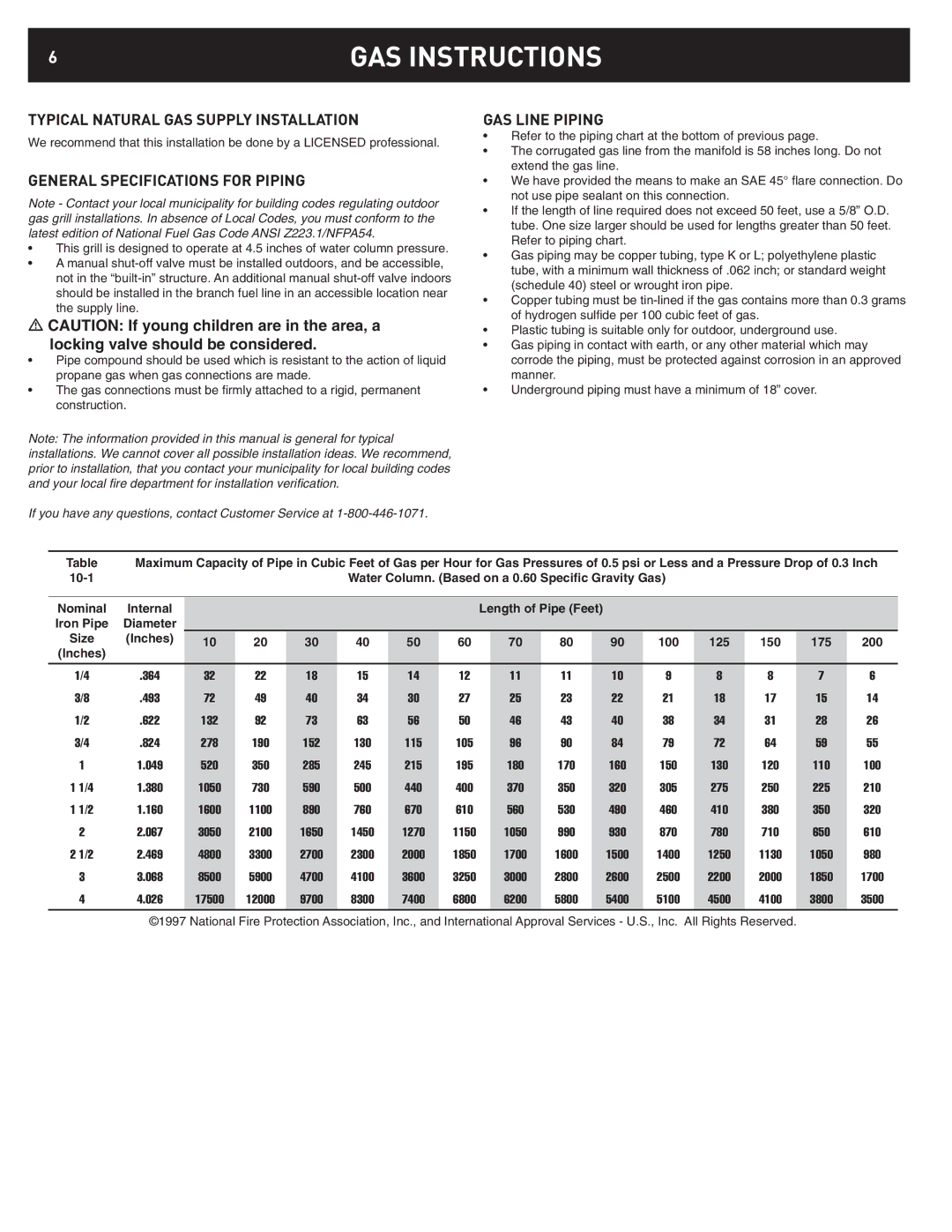 Weber 42377 manual Typical Natural GAS Supply Installation, General Specifications for Piping, GAS Line Piping 