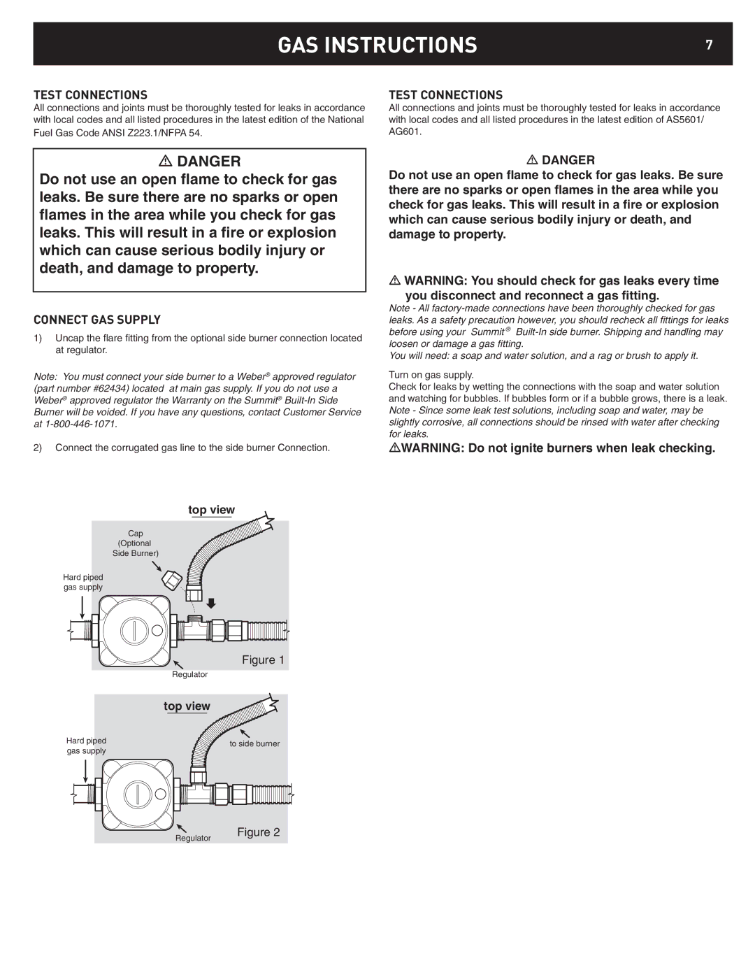 Weber Summit Built-In NG Side Burner, 42377 manual Connect GAS Supply 