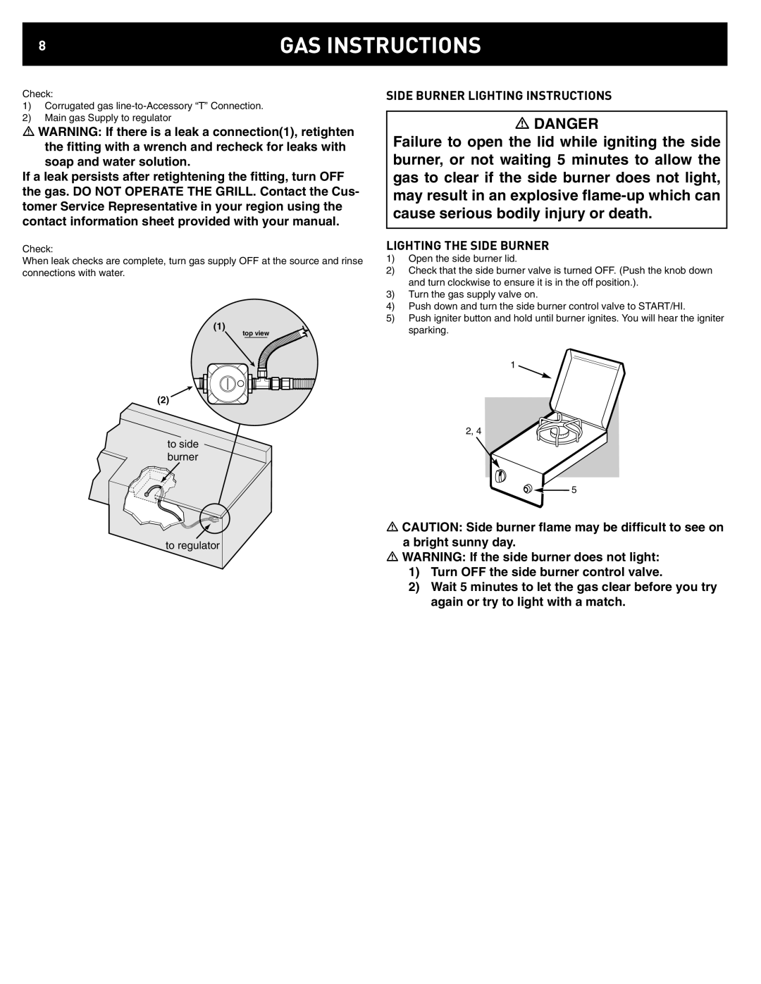 Weber 42377, Summit Built-In NG Side Burner manual Gas Instructions, Danger 