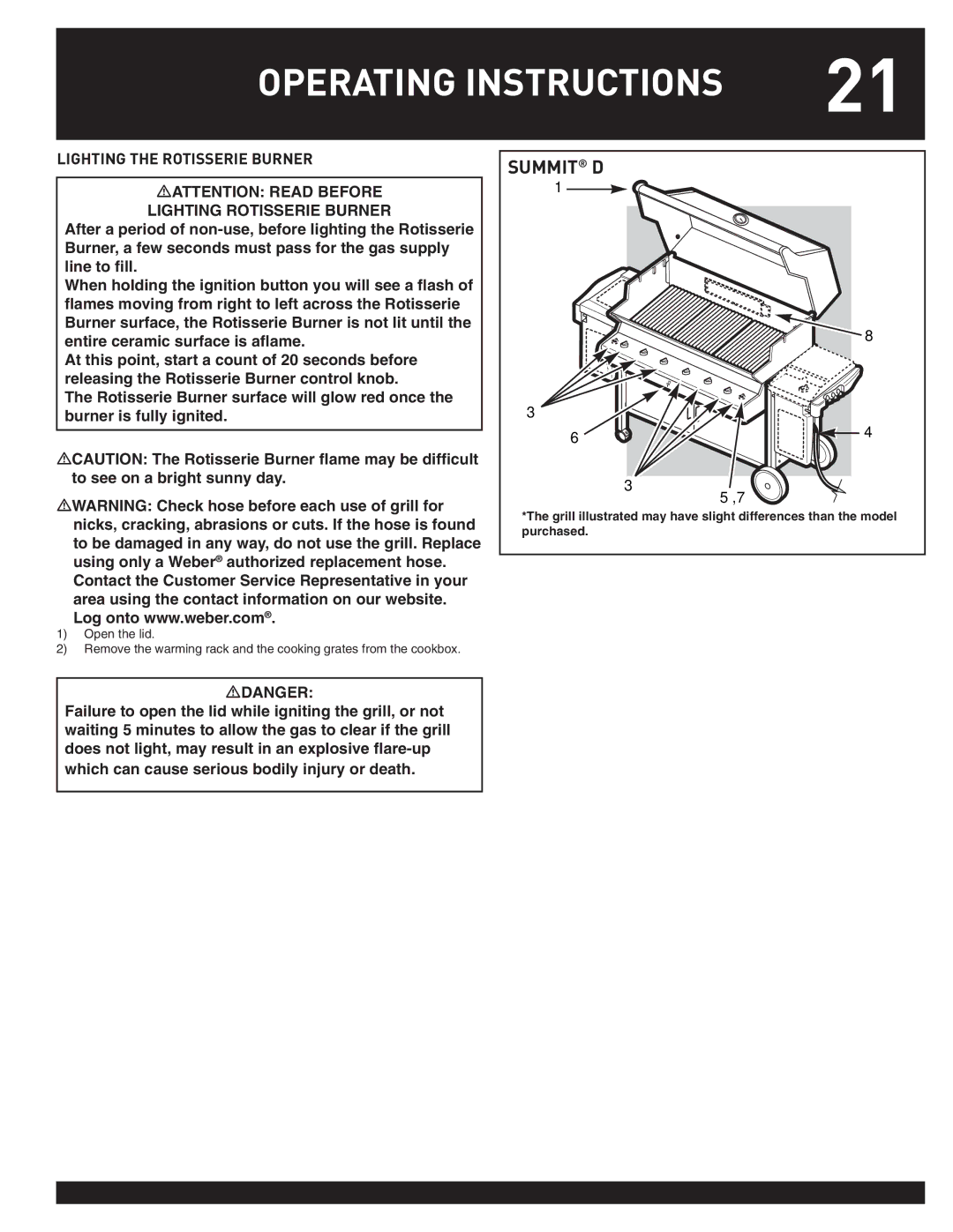 Weber 38050, Summit Gas Griill manual Lighting the Rotisserie Burner 