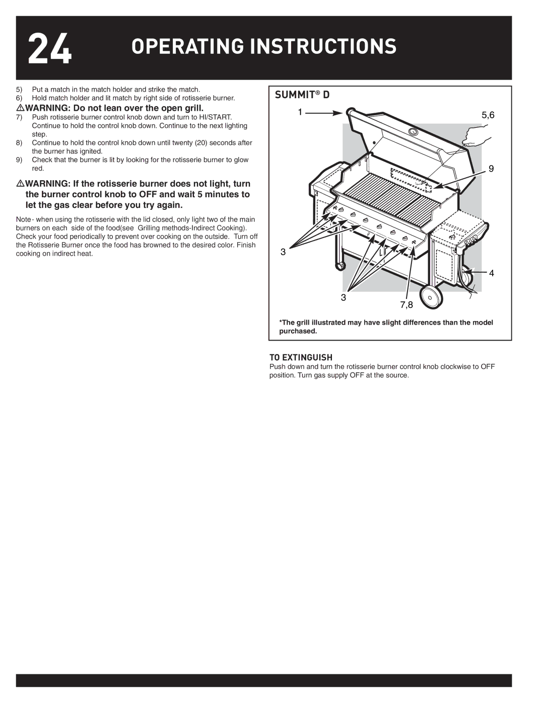 Weber Summit Gas Griill, 38050 manual Operating Instructions 