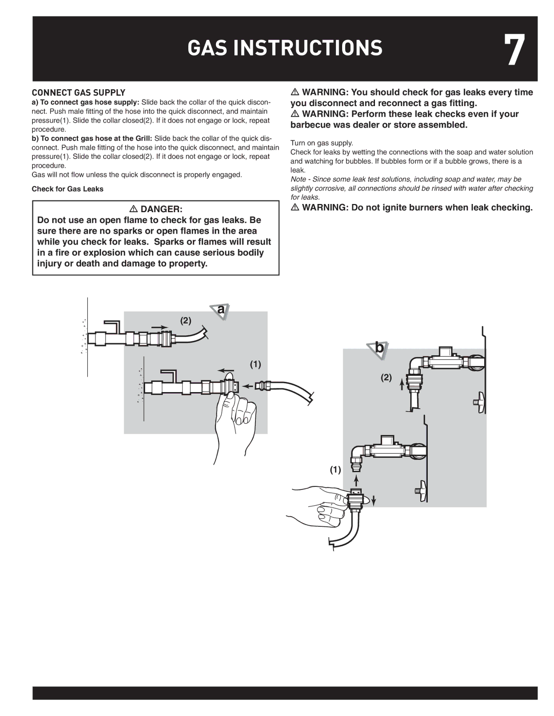 Weber 38050, Summit Gas Griill manual GAS Instructions, Connect GAS Supply, Check for Gas Leaks 