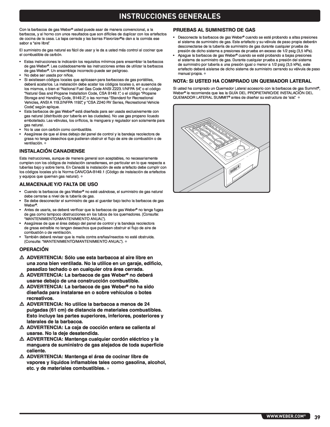 Weber 56576, Summit Gas Grill manual Instrucciones Generales 