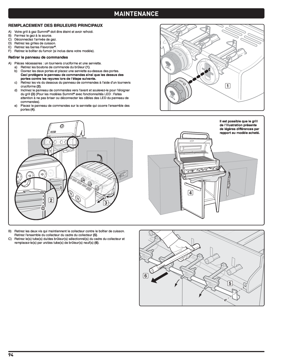 Weber Summit Gas Grill, 56576 manual Maintenance, Remplacement Des Bruleurs Principaux 