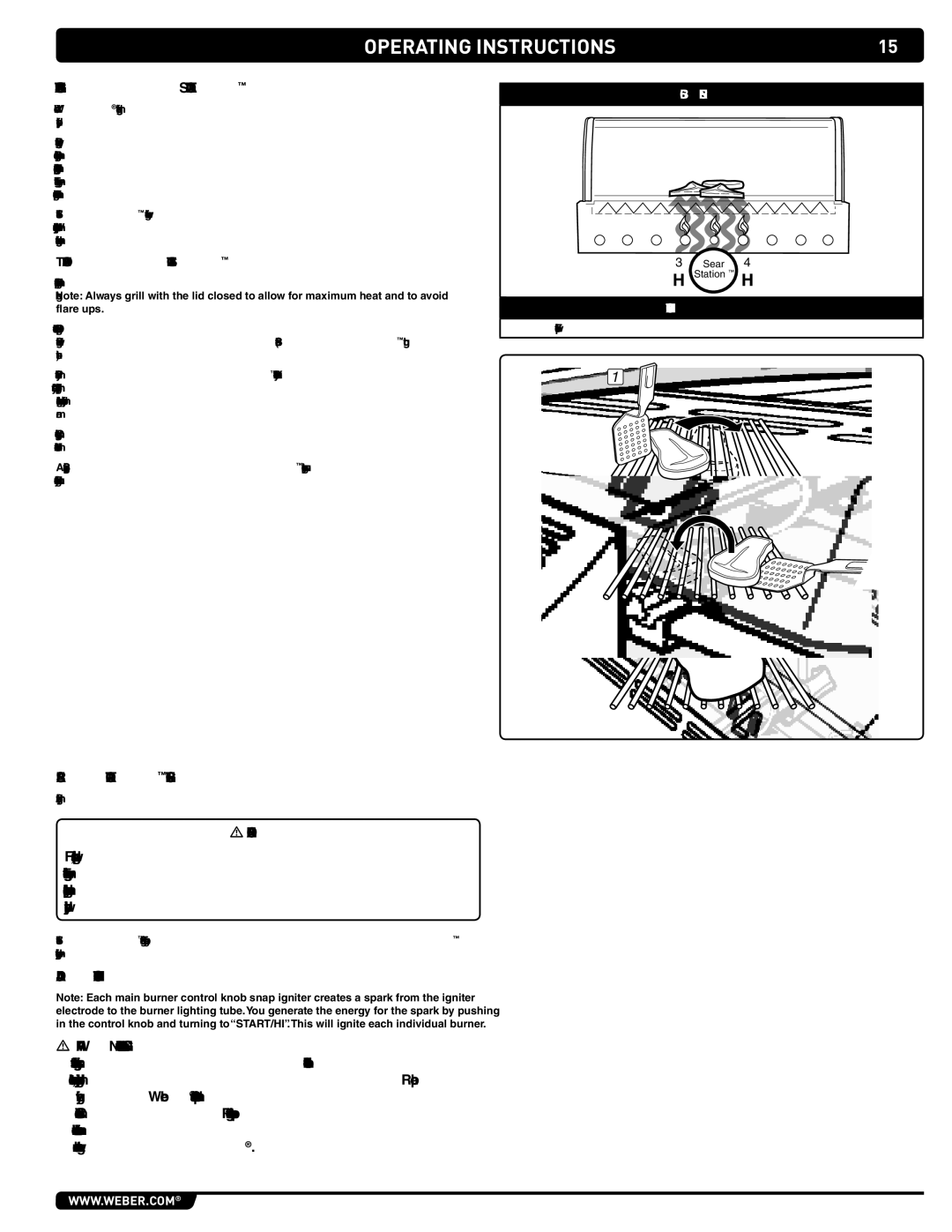 Weber 294001, SUMMIT GRILL CENTER Using the Sear Station, Sear Station Burner Lighting, Adjacent Main Burner Snap Ignition 