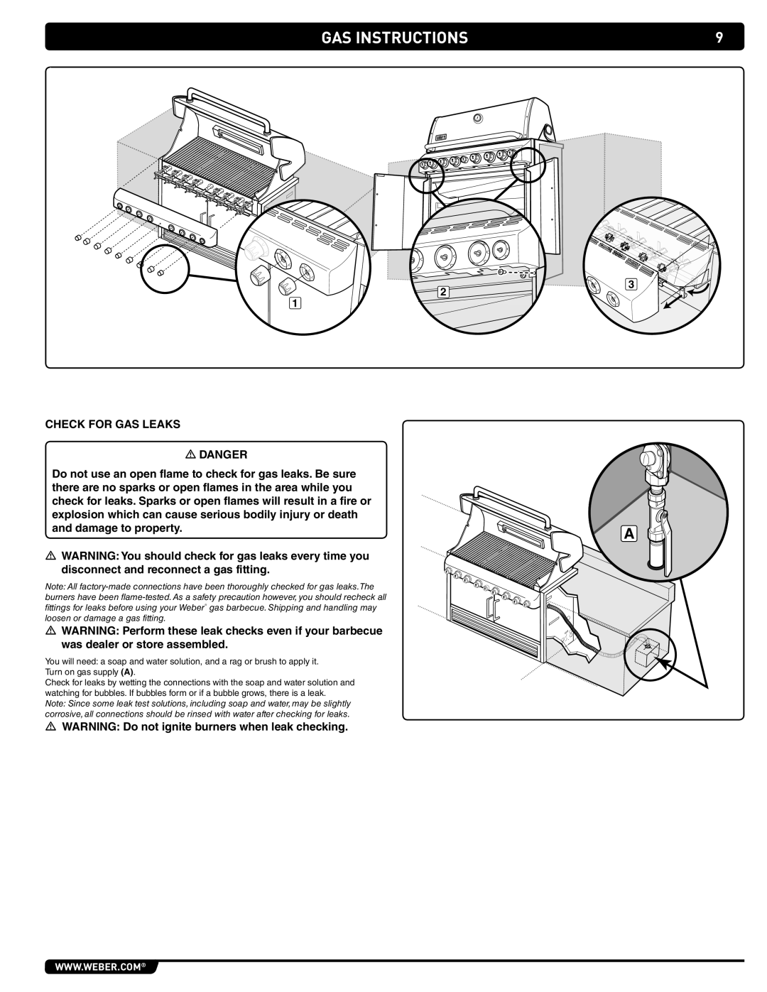 Weber 294001, SUMMIT GRILL CENTER manual Gas Instructions 